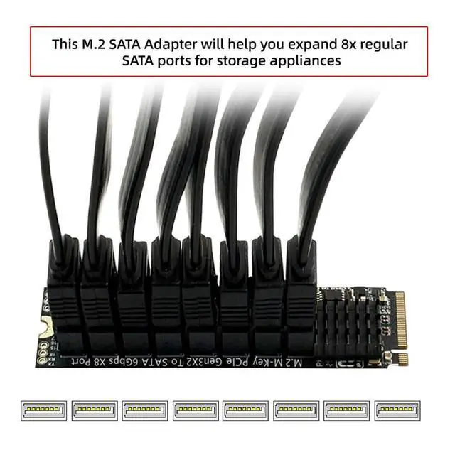 Alt view image 5 of 6 - xiwai NGFF NVME M-Key PCI Express to SATA 3.0 8 Ports 6Gbps Adapter Converter Hard Drive Extension Card 2280
