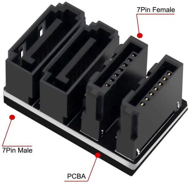 Alt view image 2 of 7 - xiwai SATA 7Pin Female to 7Pin Male 360 Degree Angled Adapter Dual Port Low Profile for Desktops SSD HDD Mainboard Motherboard