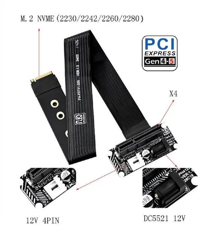 Alt view image 2 of 7 - M.2 NGFF NVMe M-Key to Up Angled PCI-E X1 X4 X8 X16 Socket Cable Graphics Card Extension Adapter PCI-Express