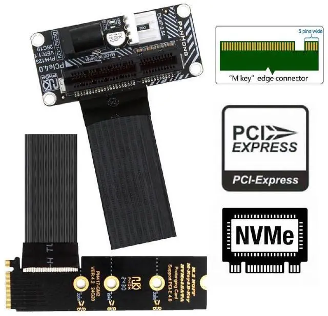 Alt view image 7 of 7 - Angled Type 90 Degree M.2 NGFF NVMe M-Key to Up Angled PCI-E X1 X4 X8 X16 Socket Cable Graphics Card Extension Adapter PCI-Express