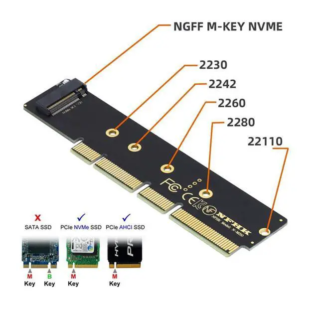 Alt view image 3 of 6 - M.2 M-Key NVME AHCI SSD to PCI-E 3.0 16X 8X 4X Power Adapter Low Profile Height 3cm for 110mm 80mm SSD 1U Server