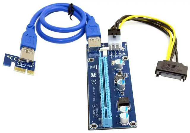 Alt view image 7 of 7 - PCI-E 1x to 16x Mining Machine Enhanced Extender Riser Adapter with USB 3.0 & 6Pin Power Cable