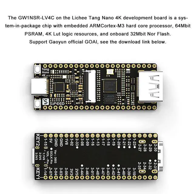 Alt view image 3 of 7 - Sipeed Tang Nano 4K FPGA Development Board GW1NSR-LV4 Chip 4608 LUT4, Onboard Type-C JTAG Interface, VGA RGB Display Support, Digital Circuit Learning Board for Electronic Project DIY (no Camera)