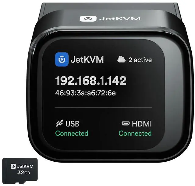 Main image of JetKVM Open-Source IP KVM Remote Control Jet KVM Over IP, Ultra-Low Latency Touchscreen Compatible with Mac/Windows/Linux, for Home Offices Data Centers Server Management (JetKVM)