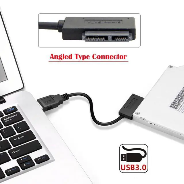 Alt view image 2 of 7 - USB 3.0 Type-A to SATA 7+6 13pin Slimline SATA Adapter Cable 5Gbps Angled Connector for Laptop CD DVD-ROM Optical Drive