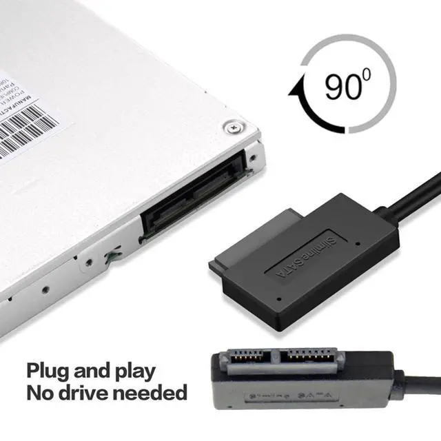 Alt view image 4 of 7 - USB 3.0 Type-A to SATA 7+6 13pin Slimline SATA Adapter Cable 5Gbps Angled Connector for Laptop CD DVD-ROM Optical Drive