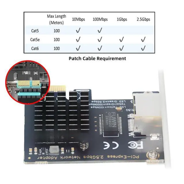 Alt view image 3 of 7 - 2.5Gbps 2500Mbps to PCI-E PCI Express 1x GBE Gigabit 1000Mbps Ethernet Network LAN Cable Adapter for Desktop Motherboard