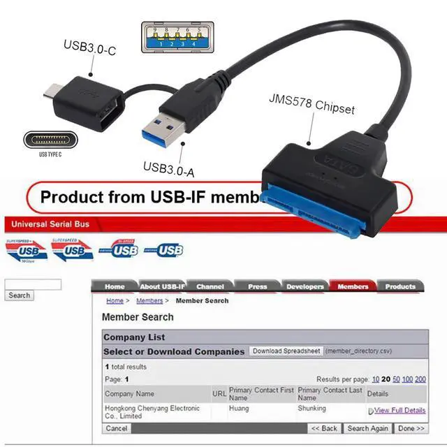Alt view image 3 of 7 - USB 3.0 USB-C Type-C & Type-A Dual Connector to SATA 22 Pin 2.5inch Hard Disk Driver SSD Adapter Cable 5Gbps for Laptop