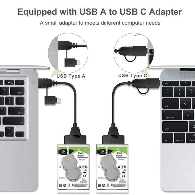 Alt view image 7 of 7 - USB 3.0 USB-C Type-C & Type-A Dual Connector to SATA 22 Pin 2.5inch Hard Disk Driver SSD Adapter Cable 5Gbps for Laptop