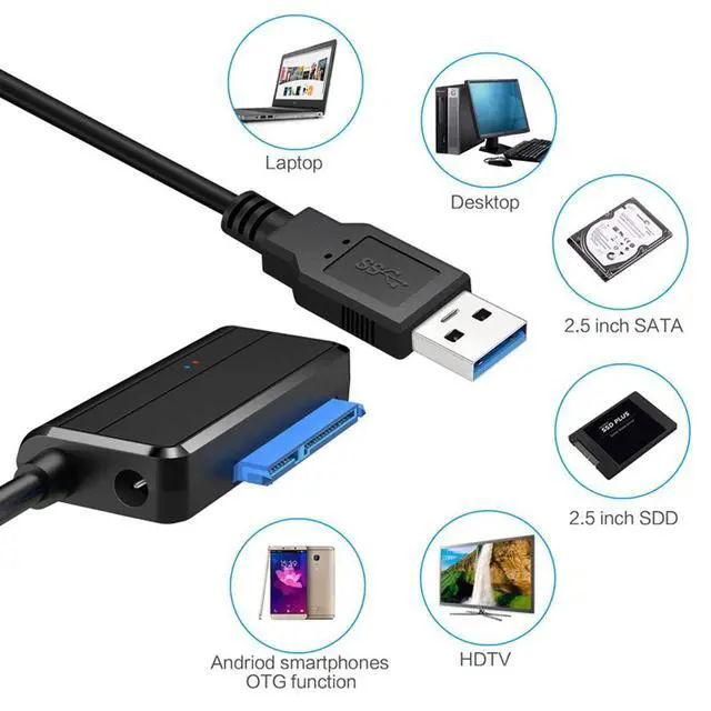 Alt view image 3 of 7 - USB 3.0 Type-A to SATA 7+15 22Pin Adapter Cable 5Gbps Angled Connector for 2.5inch 3.5inch Hard Disk Drive SSD for Desktop Laptop (Need 12V Power Supply)