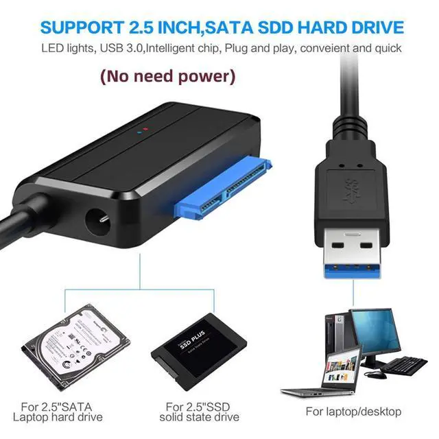 Alt view image 4 of 7 - USB 3.0 Type-A to SATA 7+15 22Pin Adapter Cable 5Gbps Angled Connector for 2.5inch 3.5inch Hard Disk Drive SSD for Desktop Laptop (Need 12V Power Supply)