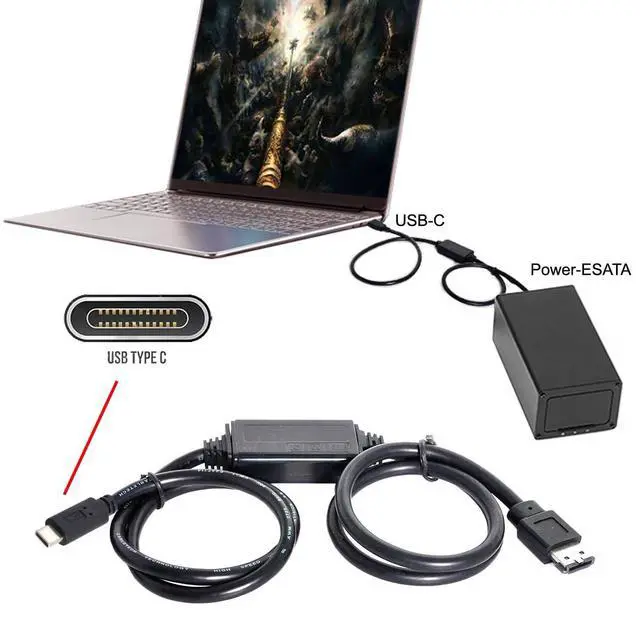Alt view image 6 of 7 - USB 3.1 Type-C USB-C 5Gbps to Power Over eSATA DC5V Adapter USB2.0 to HDD/SSD/ODD eSATAp Converter