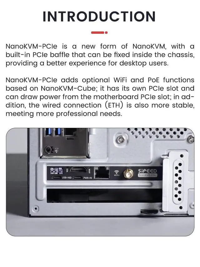 Alt view image 4 of 7 - Sipeed NanoKVM PCIe IP KVM Remote Control via the Internet, HDMI, Keyboard Video and Mouse Remote Control, Ideal mini KVM for Home Offices Data Centres Server Management (NanoKVM PCIe ETH+POE+WiFi)