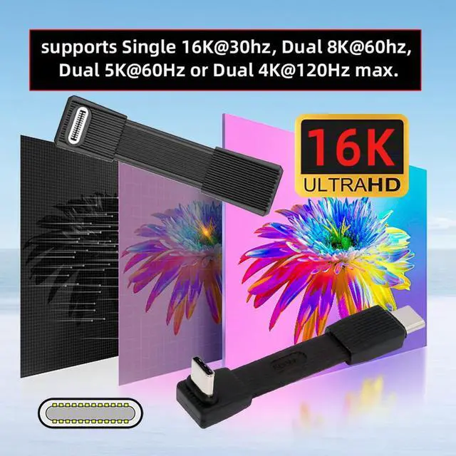 Alt view image 3 of 7 - Black Color 2pcs/Set USB5.0 80Gbps Flat Slim FPC Male to Male & Female Extension Cable Up Angled 90 Degree 240W 16K 8K 60Hz 5K Compatible with 40Gbps USB4.0 Thunderbolt