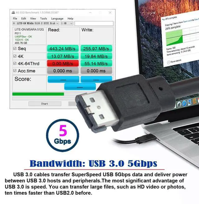 Alt view image 2 of 7 - USB 3.1 Type-C USB-C 5Gbps to Power Over eSATA DC5V Adapter USB2.0 to HDD/SSD/ODD eSATAp Converter