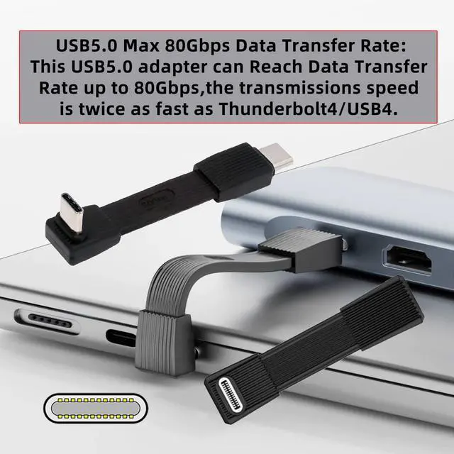 Alt view image 4 of 7 - Black Color 2pcs/Set USB5.0 80Gbps Flat Slim FPC Male to Male & Female Extension Cable Up Angled 90 Degree 240W 16K 8K 60Hz 5K Compatible with 40Gbps USB4.0 Thunderbolt