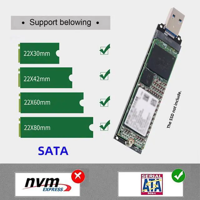 Alt view image 6 of 7 - USB 3.0 to Single Protocol Channel B/M-Key M.2 SATA 2280 2260 2242 2230 SSD External PCBA Case Conveter Adapter Enclosure ASM1153E Chipset