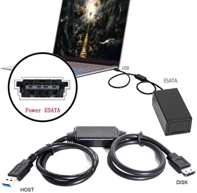 Alt view image 6 of 7 - USB 3.0 Type-A 5Gbps to Power Over eSATA DC5V Adapter USB2.0 to HDD/SSD/ODD eSATAp Converter (Length=100cm)