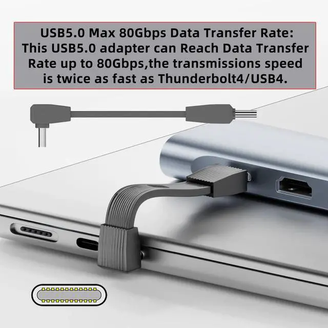 Alt view image 4 of 7 - Grey Color 2pcs/Set USB5.0 80Gbps Flat Slim FPC Male to Male & Female Extension Cable Up Angled 90 Degree 240W 16K 8K 60Hz 5K Compatible with 40Gbps USB4.0 Thunderbolt