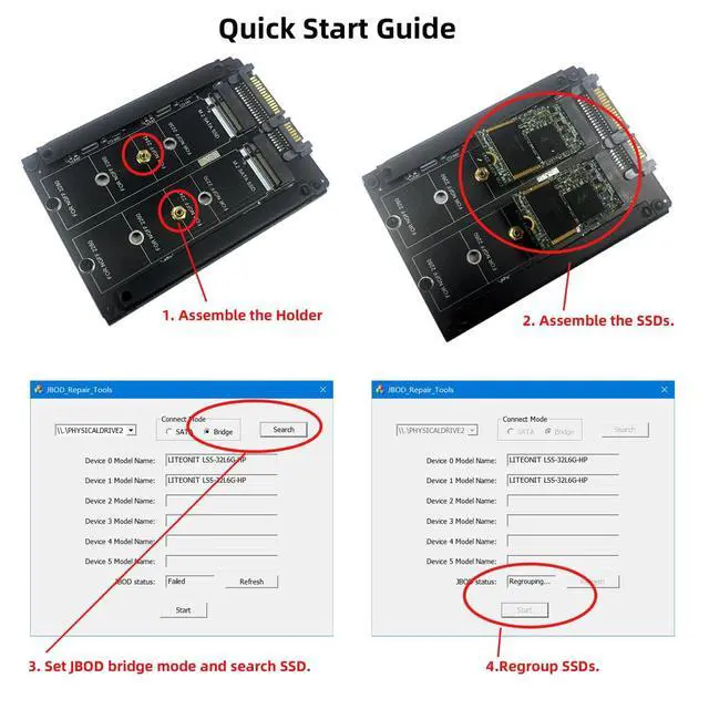 Alt view image 2 of 7 - Dual SATA NGFF B+M Key M.2 SSD Card JBOD Raid0 Span Bridge to 2.5inch SATA Combo HDD Disk Drive Enclosure