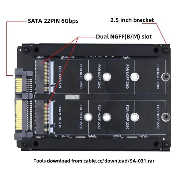 Alt view image 3 of 7 - Dual SATA NGFF B+M Key M.2 SSD Card JBOD Raid0 Span Bridge to 2.5inch SATA Combo HDD Disk Drive Enclosure