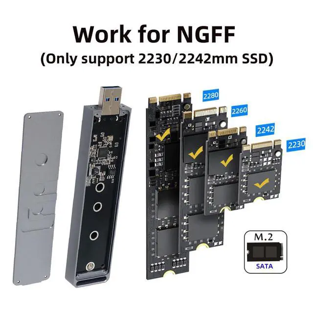Alt view image 7 of 7 - USB 3.0 to Single Protocol Channel B/M-Key M.2 SATA 2280 2260 2242 2230 SSD External PCBA Case Conveter Adapter Enclosure ASM1153E Chipset
