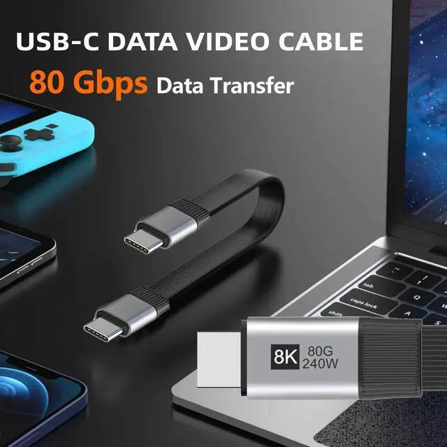 Alt view image 6 of 7 - 20cm USB5.0 80Gbps Flat Slim FPC Male to Male Extension Cable 240W 16K 8K 60Hz 5K Compatible with 40Gbps USB4.0 Thunderbolt3/4/5