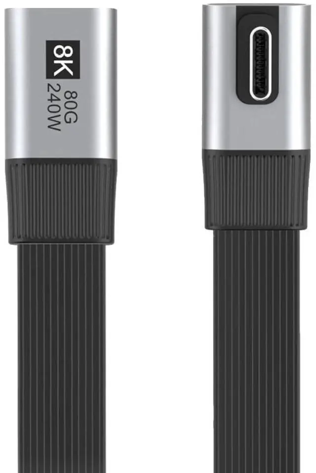 Main image of 20cm USB5.0 80Gbps Flat Slim FPC Male to Female Extension Cable Low Profile Angled 90 Degree 240W 16K 8K 60Hz 5K Compatible with 40Gbps USB4.0 Thunderbolt3/4/5