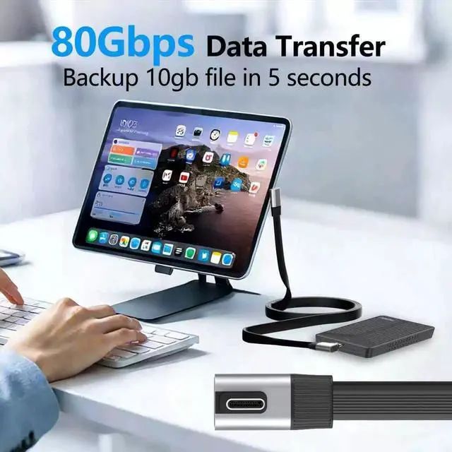 Alt view image 6 of 7 - 20cm USB5.0 80Gbps Flat Slim FPC Male to Female Extension Cable Low Profile Angled 90 Degree 240W 16K 8K 60Hz 5K Compatible with 40Gbps USB4.0 Thunderbolt3/4/5