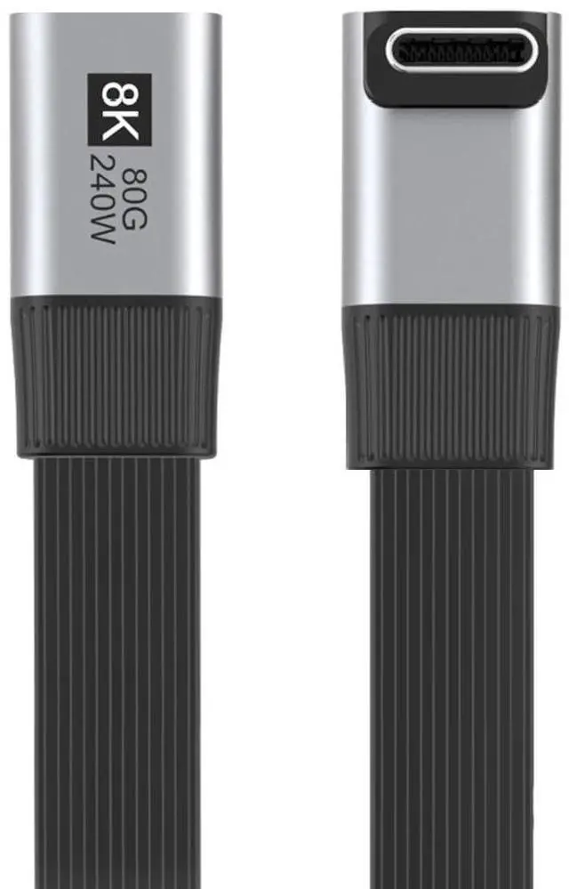 Main image of 20cm USB5.0 80Gbps Flat Slim FPC Male to Female Extension Cable Up Angled 90 Degree 240W 16K 8K 60Hz 5K Compatible with 40Gbps USB4.0 Thunderbolt3/4/5