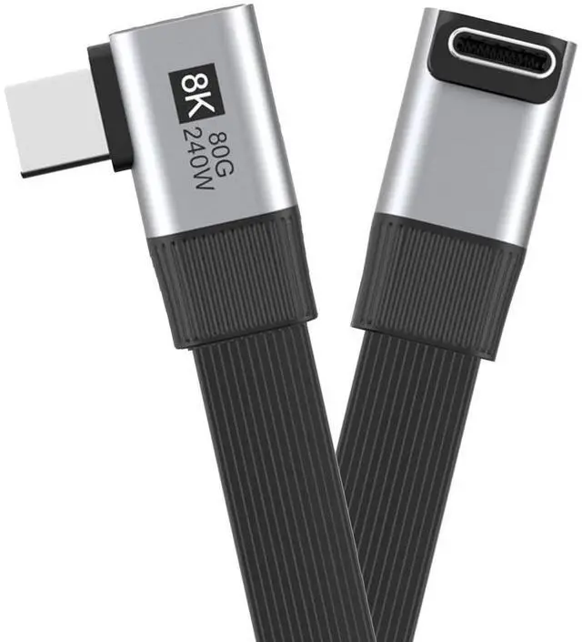 Main image of 20cm USB5.0 80Gbps Flat Slim FPC Male to Male Extension Cable Up Angled to Right Angled 90 Degree 240W 16K 8K 60Hz 5K Compatible with 40Gbps USB4.0 Thunderbolt3/4/5