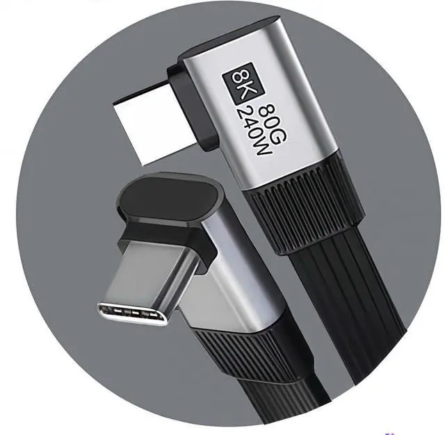 Alt view image 7 of 7 - 20cm USB5.0 80Gbps Flat Slim FPC Male to Male Extension Cable Up Angled to Right Angled 90 Degree 240W 16K 8K 60Hz 5K Compatible with 40Gbps USB4.0 Thunderbolt3/4/5