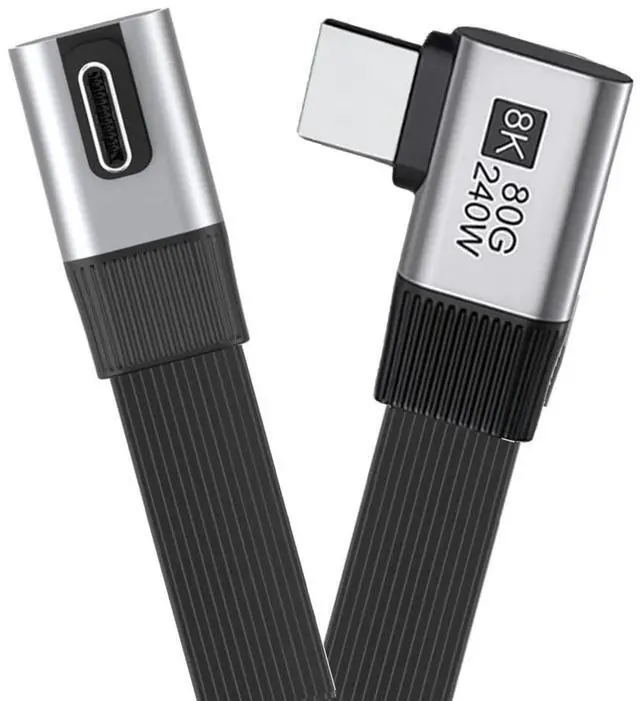 Main image of 20cm USB5.0 80Gbps Flat Slim FPC Male to Male Extension Cable Low Profile to Right Angled 90 Degree 240W 16K 8K 60Hz 5K Compatible with 40Gbps USB4.0 Thunderbolt3/4/5