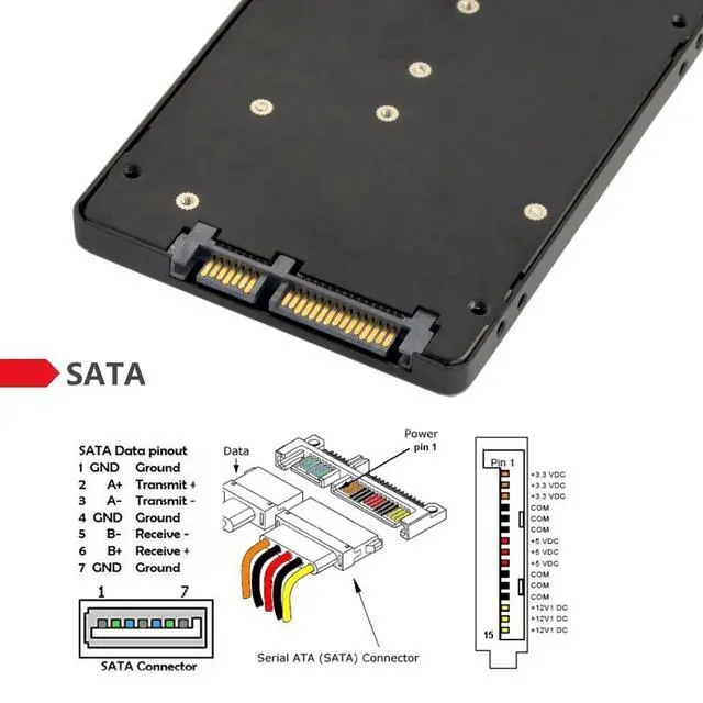 Alt view image 5 of 7 - B+M Key Socket 2 M.2 B+M Key SSD to 2.5 inch SATA 22Pin Adapter Card Adapter Enclosure with Black Metal Case