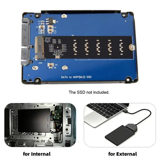 Alt view image 6 of 7 - B+M Key Socket 2 M.2 B+M Key SSD to 2.5 inch SATA 22Pin Adapter Card Adapter Enclosure with Black Metal Case