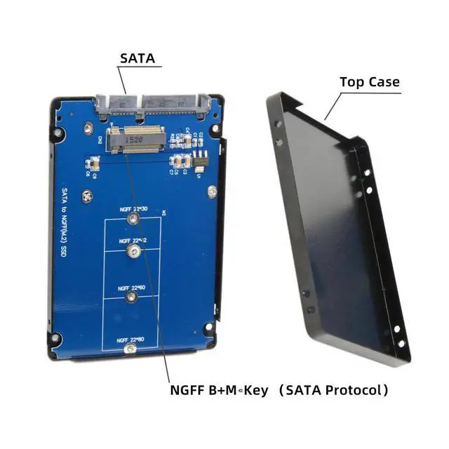 Alt view image 4 of 7 - B+M Key Socket 2 M.2 B+M Key SSD to 2.5 inch SATA 22Pin Adapter Card Adapter Enclosure with Black Metal Case