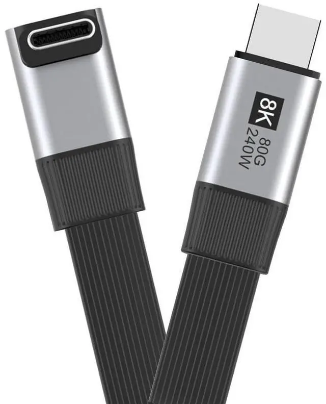 Main image of 20cm USB5.0 80Gbps Flat Slim FPC Male to Male Extension Cable Up Angled 90 Degree 240W 16K 8K 60Hz 5K Compatible with 40Gbps USB4.0 Thunderbolt3/4/5