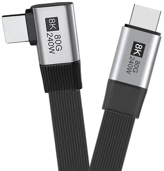 Main image of 20cm USB5.0 80Gbps Flat Slim FPC Male to Male Extension Cable Right Angled 90 Degree 240W 16K 8K 60Hz 5K Compatible with 40Gbps USB4.0 Thunderbolt3/4/5