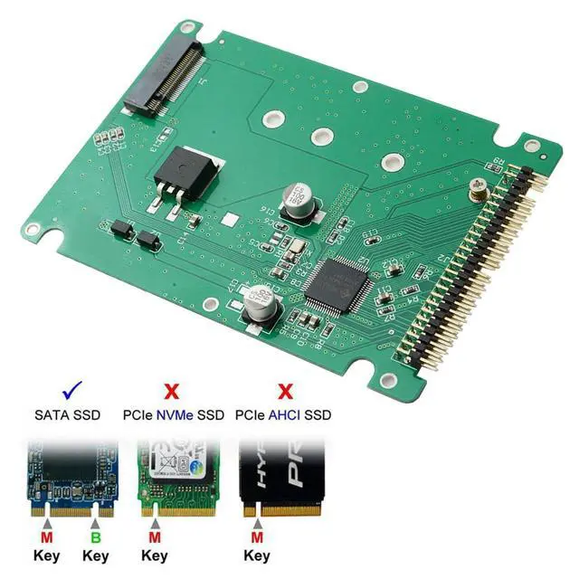 Alt view image 3 of 7 - B+M Key Socket 2 M.2 B+M-Key SSD to 2.5 inch IDE 44Pin PATA Adapter Card Adapter Enclosure with Black Metal Case