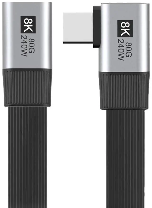 Main image of 20cm USB5.0 80Gbps Flat Slim FPC Male to Female Extension Cable Right Angled 90 Degree 240W 16K 8K 60Hz 5K Compatible with 40Gbps USB4.0 Thunderbolt3/4/5
