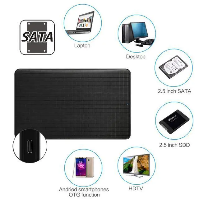 Alt view image 2 of 7 - 5Gbps USB 3.0 USB-C Type-C to 2.5 Inch SATA 7+15PinSSD HDD External Hard Disk Enclosure for Laptop Desktop (Black)