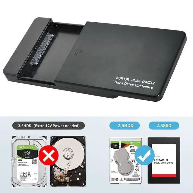 Alt view image 3 of 7 - 5Gbps USB 3.0 USB-C Type-C to 2.5 Inch SATA 7+15PinSSD HDD External Hard Disk Enclosure for Laptop Desktop (Black)