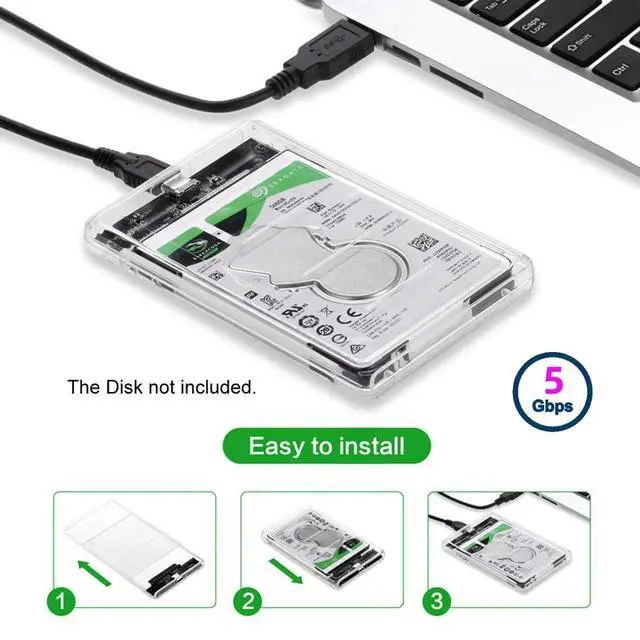Alt view image 3 of 7 - 5Gbps USB 3.0 USB-C Type-C to 2.5 Inch SATA 7+15PinSSD HDD External Hard Disk Enclosure for Laptop Desktop (Transparent)