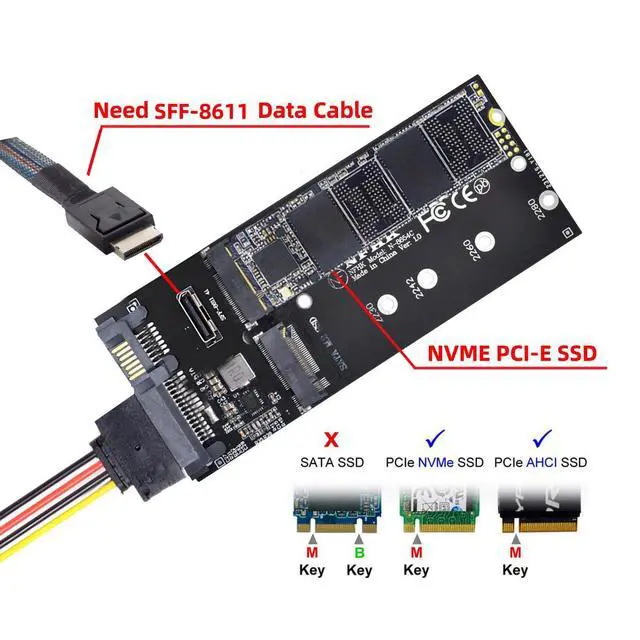 Alt view image 3 of 7 - Oculink SFF-8612 8611 to U.2 Kit M-Key to NVME PCIe SSD and NGFF to SATA Adapter for Mainboard