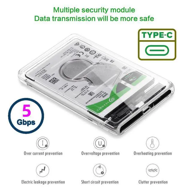 Alt view image 4 of 7 - 5Gbps USB 3.0 USB-C Type-C to 2.5 Inch SATA 7+15PinSSD HDD External Hard Disk Enclosure for Laptop Desktop (Transparent)