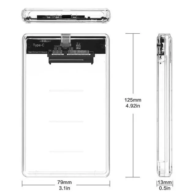 Alt view image 6 of 7 - 5Gbps USB 3.0 USB-C Type-C to 2.5 Inch SATA 7+15PinSSD HDD External Hard Disk Enclosure for Laptop Desktop (Transparent)