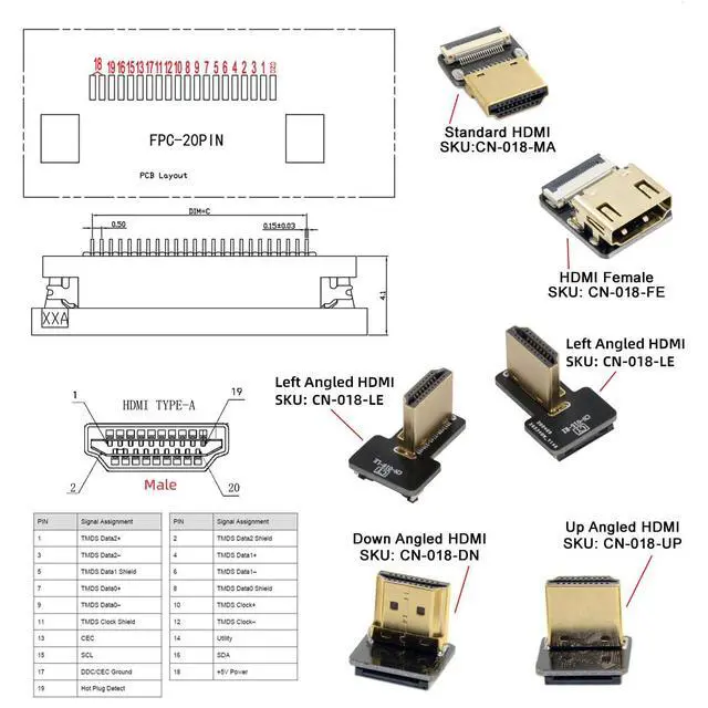 Alt view image 4 of 7 - 5pcs Standard HDMI Type-A Male Connector Down Angled 90 Degree Flat FPC 1080p Compatible with FPV HDTV Camera Multicopter Aerial Photography