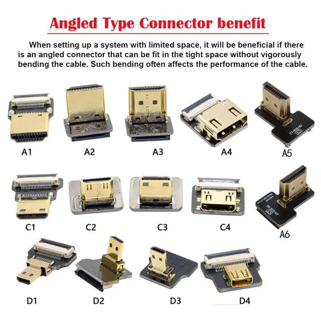 Alt view image 5 of 7 - 5pcs Standard HDMI Type-A Male Connector Down Angled 90 Degree Flat FPC 1080p Compatible with FPV HDTV Camera Multicopter Aerial Photography