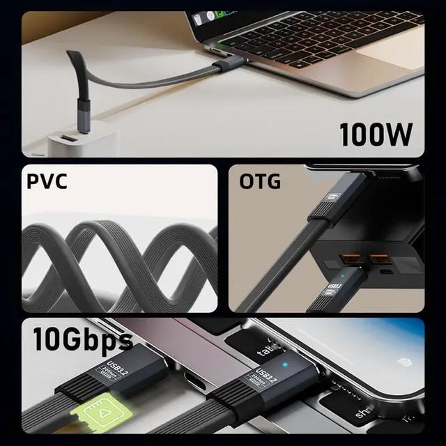 Alt view image 4 of 7 - USB4 Cable 20Gbps Flat Slim FPC Cable USB-C Type-C with 100W and 8K@60Hz 5K@60Hz USB4.0 Compatible with Thunderbolt3/4 (50cm)
