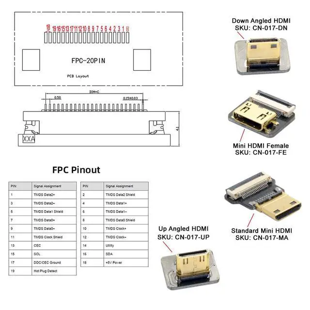 Alt view image 4 of 7 - 5pcs Mini HDMI Type-C Female Flat FPC Connector Straight Type 1080p Compatible with FPV HDTV Camera Multicopter Aerial Photography